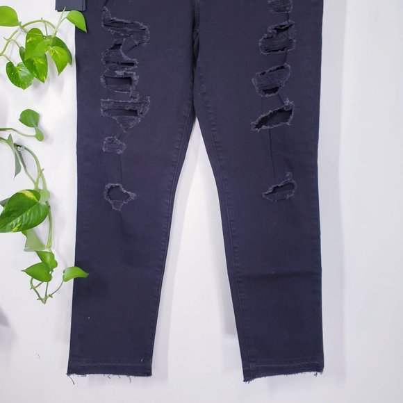 Black Cropped Distressed Jeans Womens 30 Ripped Y2K Destroyed Gothic GENETIC USA - Picture 12 of 13